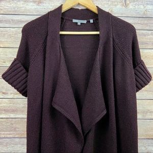 VINCE Short Sleeve Wool Drape Cardigan Sweater Small